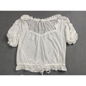Free People Top Womens Small White Dorothy Puff Sleeve Peasant Sheer Tie Cottage